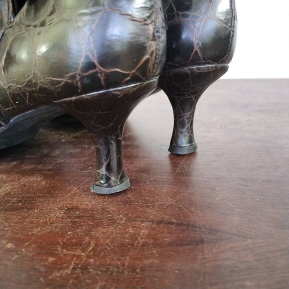 STUART WEITZMAN 7.5M Croc Patent Leather Ankle Booties Pointed Toe Kitten Heels - Picture 5 of 12